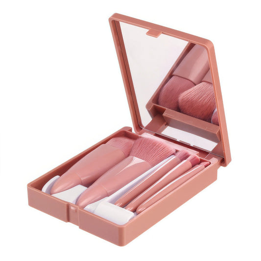 5-Piece Travel Makeup Brush Set with Mirror – Foldable & Portable